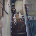 Dogs on stairs